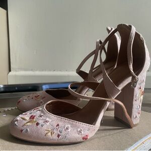 Wild Diva Blush Floral Embroidered Heels